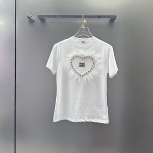 Miu Miu Women's Fashion Casual Letter Embroidered Love Pattern Short Sleeve T-Sh